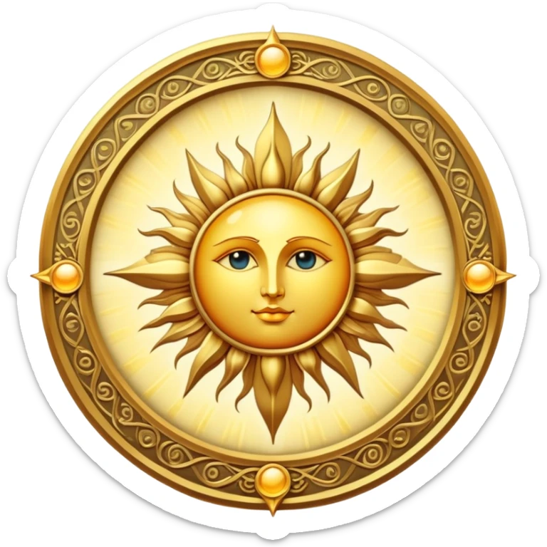 magical tarot-like card inspired by the Clow Cards from Cardcaptor Sakura. The card has ornate golden borders, a sun or moon symbol at the top, and a mysterious illustration in the center. sticker