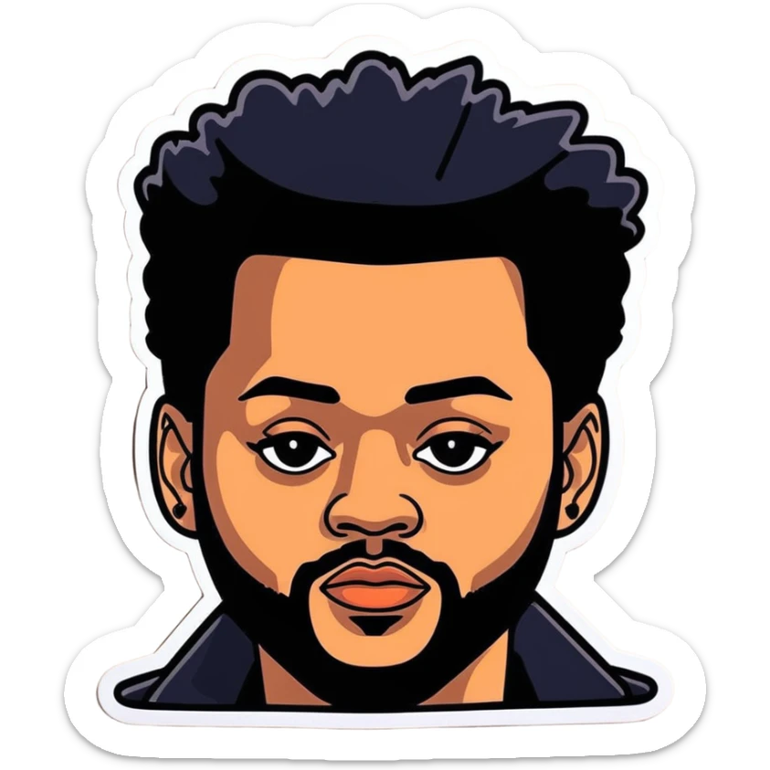 2011 illustration of The Weeknd,  canadian celebrity and singer from Toronto, must be ultra hyperrealistic, and mirco-detailed, 3D sticker design.
 Must be 8k hd, 8000x8000px resolution. Must use very thin transparent smooth lines, around sticker  sticker