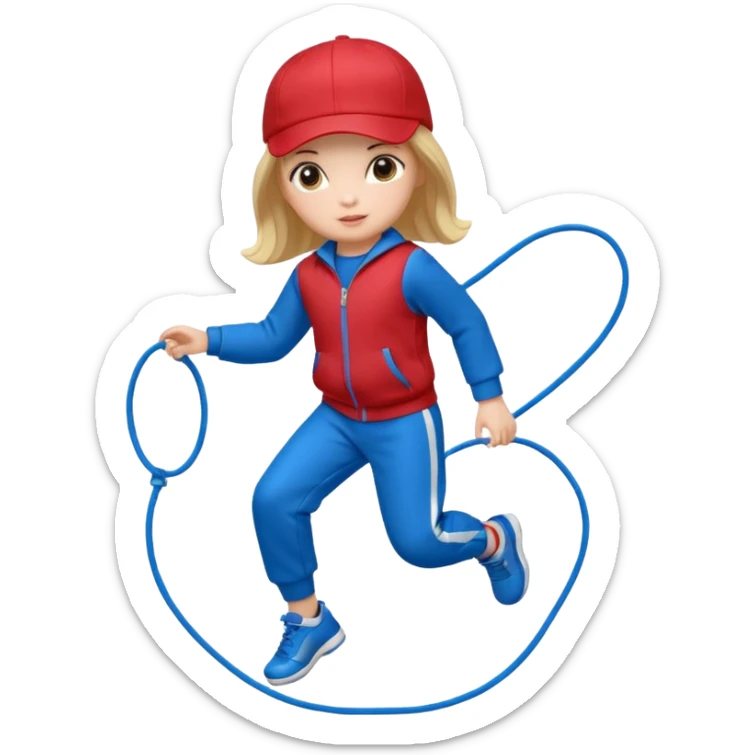 hree big emojis: 👧🏻🎀 (doll girl), 😀👕4️⃣5️⃣6️⃣🤾 (player jumping rope in tracksuit 456), 👦🏻🧢 (boy with cap). sticker