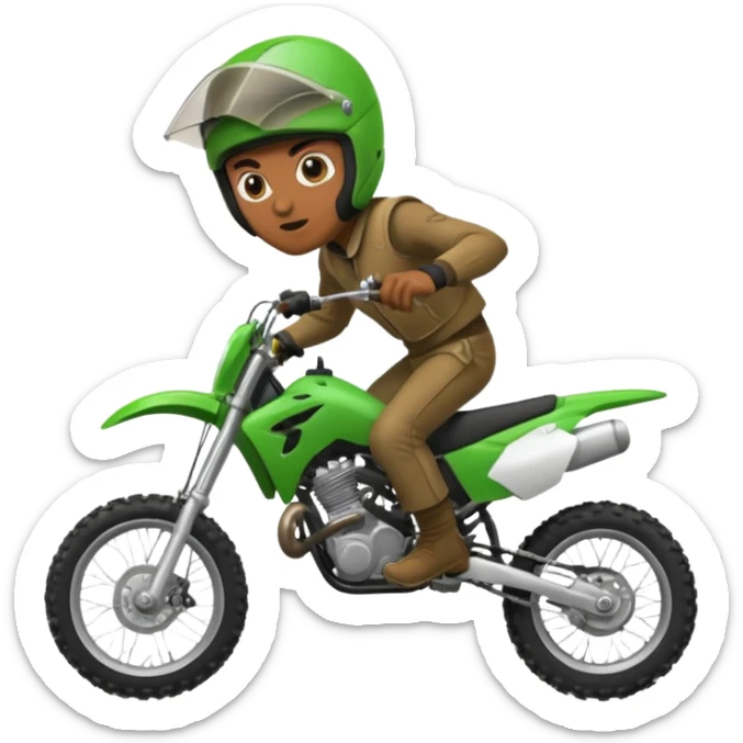 fait moi un emojie en moto vert avec un bandit qui cabre sur une moto cross sticker