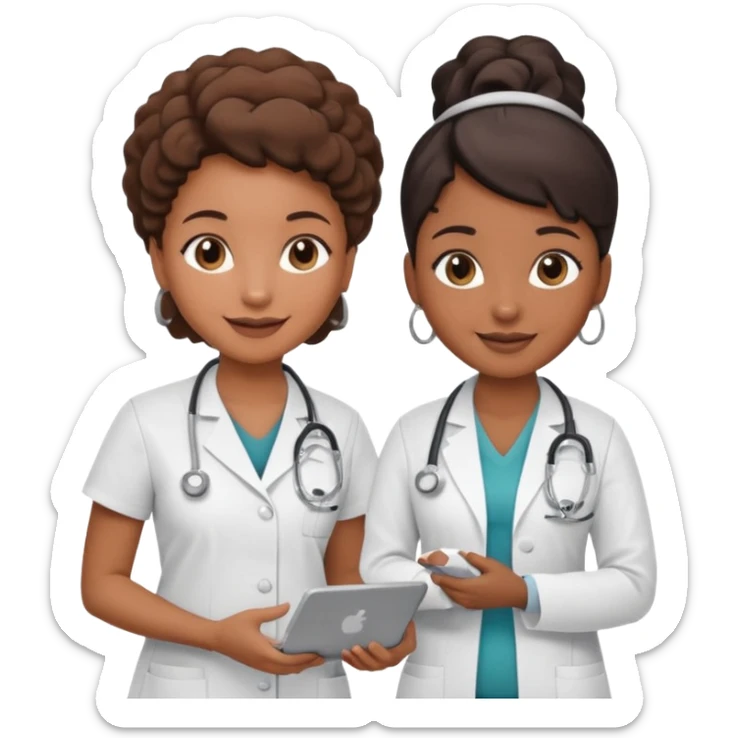 black female doctor and white ultrasound technician performing a fetal ultrasound sticker