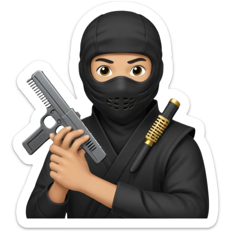 Créame este emoji 🥷🏾 con una glook y peine estendido en la mano  sticker