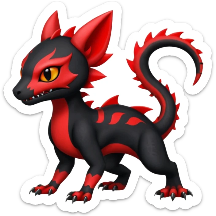 Cherry-Red and Jet-Black Fierce Fiery Mohawked Gothic Salandit-Litten-Torracat-hybrid-creature (full body) sticker