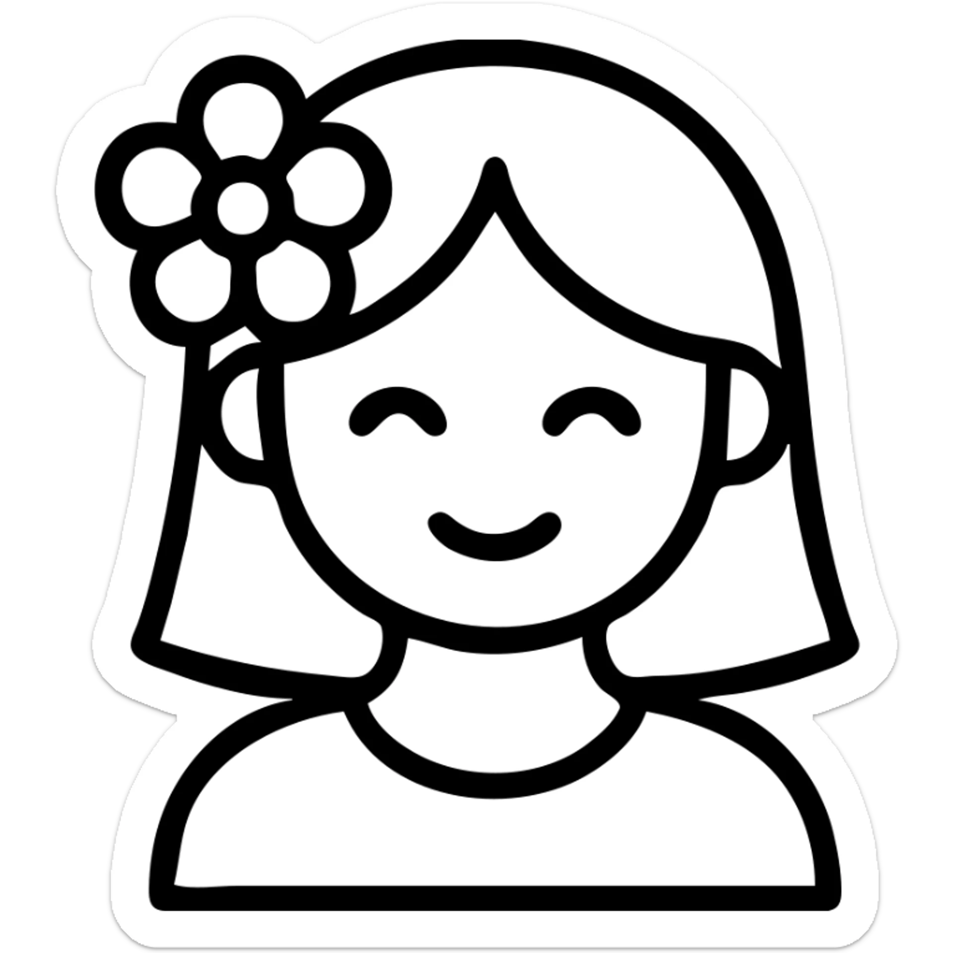 girl with straight hair, flower in hair, summer theme outlined icon sticker