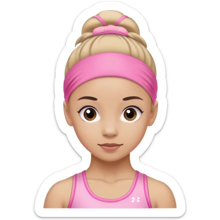 The face of a gymnast in a sports pink headband sticker