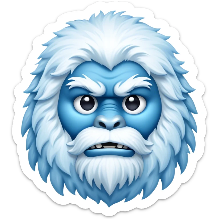 Cinematic Noble Yeti Portrait Emoji, Grand and enigmatic, with a towering, snow-dusted figure in pristine whites and cool blues, exuding ancient, mystical wisdom and stoic majesty, simplified yet exquisitely detailed with frosty textures, glowing with a gentle, icy outline that captures the awe-inspiring presence of a guardian of the frozen wilds! sticker