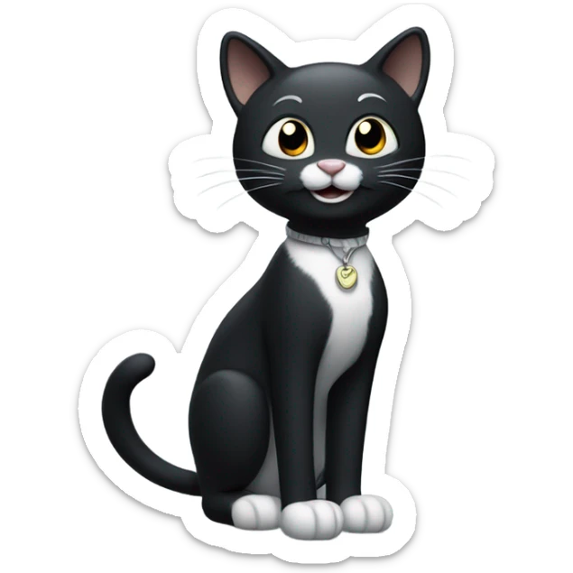 cartoon cat a cartoon tall black cartoon cat with white gloves and no feet and wide smile sticker