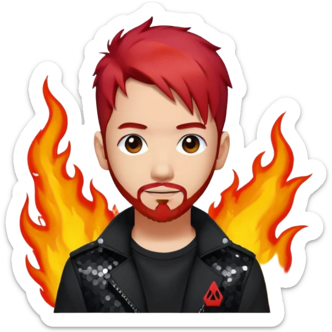 Mike Shinoda with fiery red hair, black sequin tour outfit  sticker