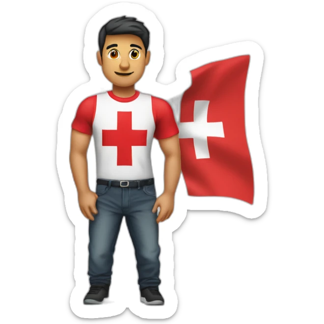 hombre con una remera con la bandera suiza que se lo note muy enfermo sticker