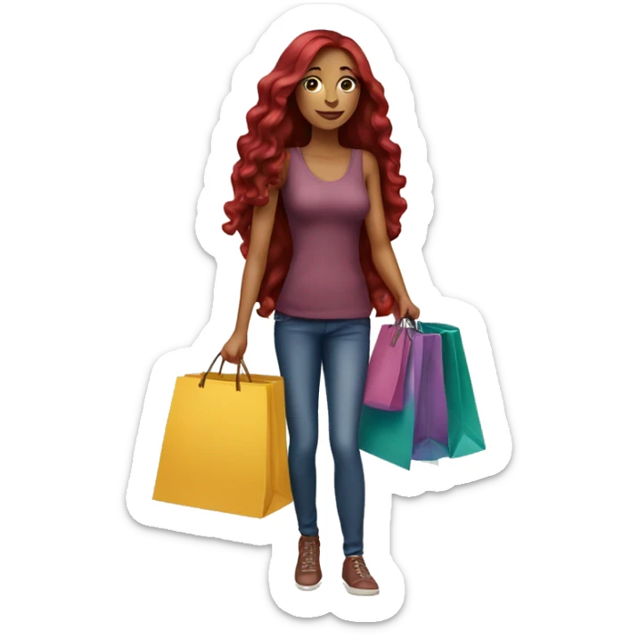 Long Burgundy haired girl, shopaholic, carrying a lot of shopping bags sticker