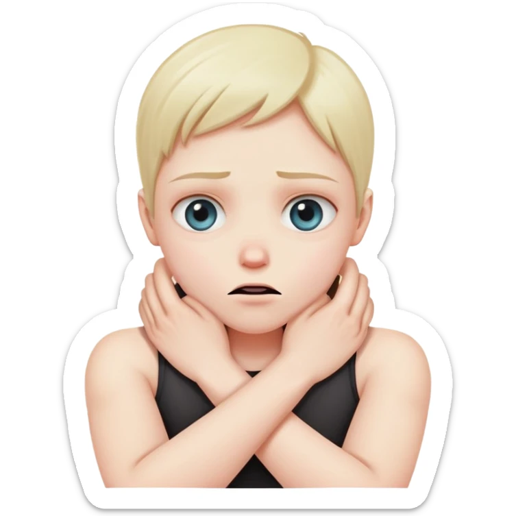 Person choking their neck with their arms crossed with x’s as their eyes sticker