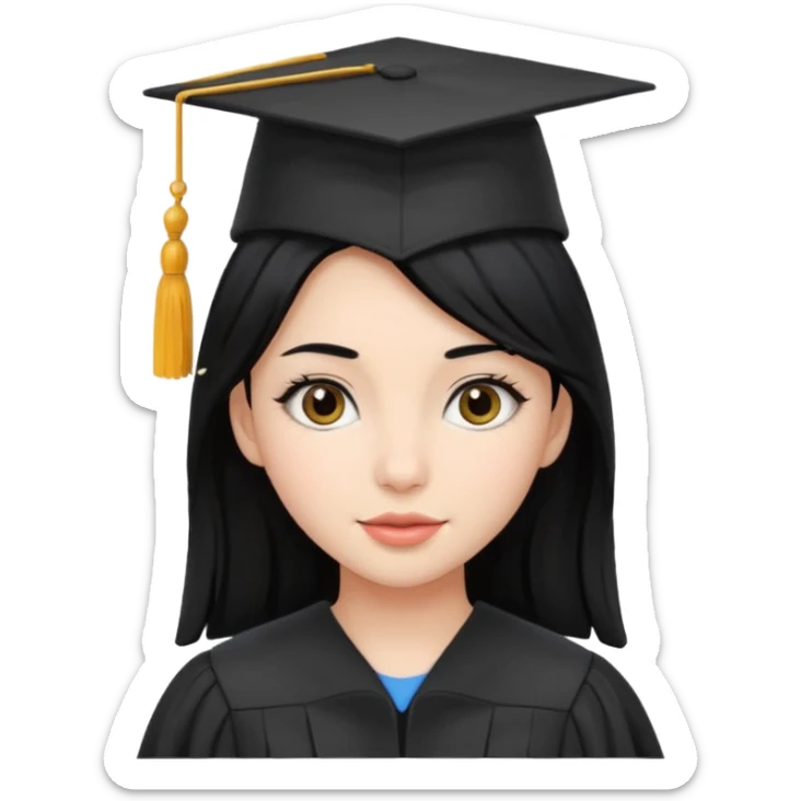 girl with beautiful black hair and graduation hat sticker