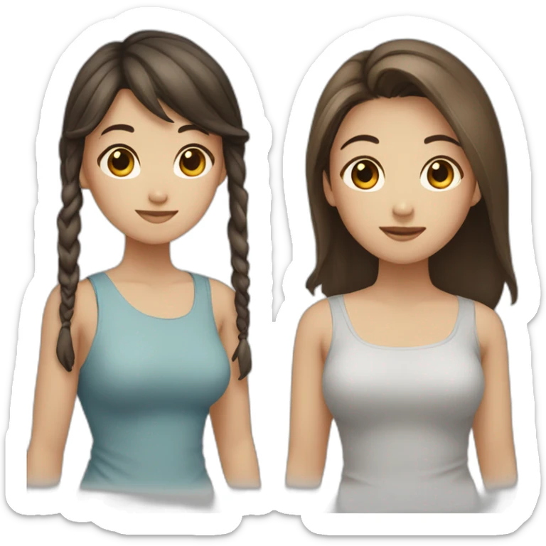 Two girls with brown hair, one with short hair, second asian with long hair sticker