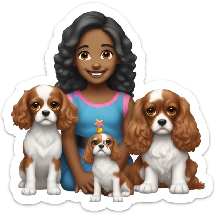 happy girl with santa boys with King Charles cavalier tricolor puppy  sticker