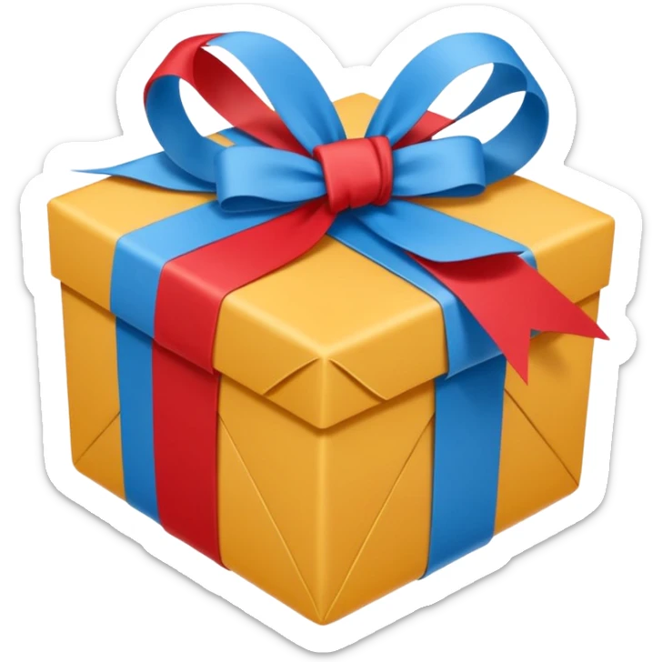 Cadeau rouge et bleu et avec dessus un bandeau avec marqué en texte  : cadeau à la clé  sticker