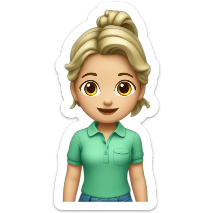 NIÑA DE 5 AÑOS CON PEINADO DE MOÑOS Y OVEROL AZUL POLO VERDE PASTEL sticker