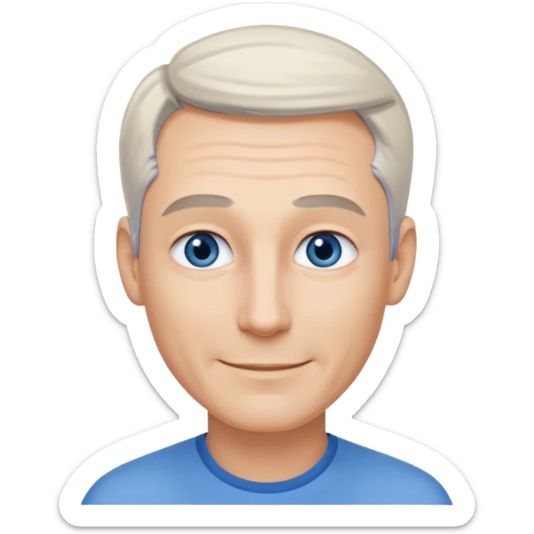 Avatar pic male gray hair blue eyes clean shaven blonde eyebrows high cheekbones sly smile sticker