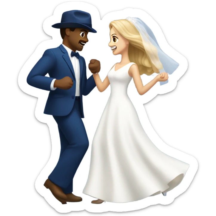 Puerto rican beard short brown hair with blue hat and navy blue suit first dance with blond long hair girl with white  wedding dress  sticker