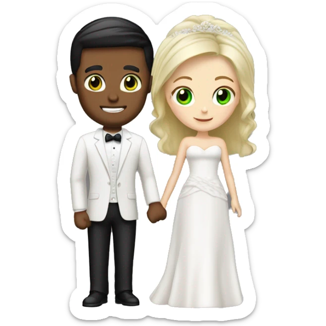 Blonde bride green eyes. Black hair groom brown eyes Caucasian  sticker