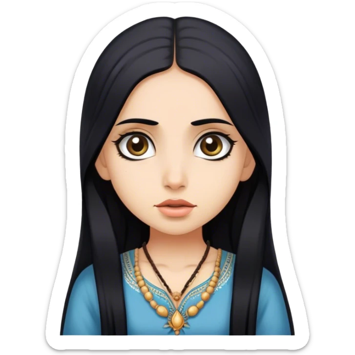 Brahmin indian girl wearing american clothes with fair skin, long black hair, and big eyes  sticker