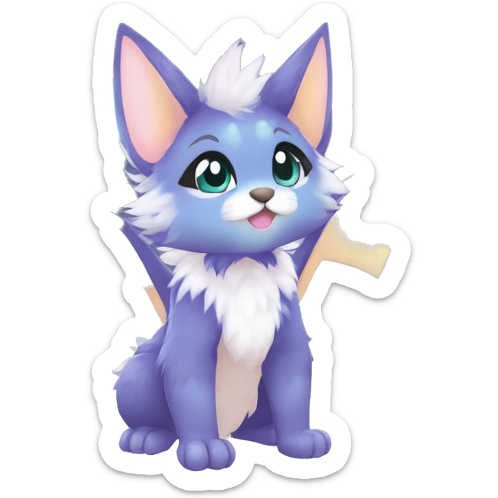 Anthro Scalie Fluffy Cool Cute Magical Shiny Colorful Pastel Sparkle Kemono-style Chibi Fantasy-Animal-Fakémon-Pokémon-Hybrid Fur Sona Aesthetic Full Body sticker