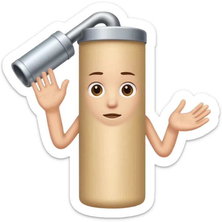 a beige skin colored hand holding a cylindrical tube, no sleeves, no clothes sticker