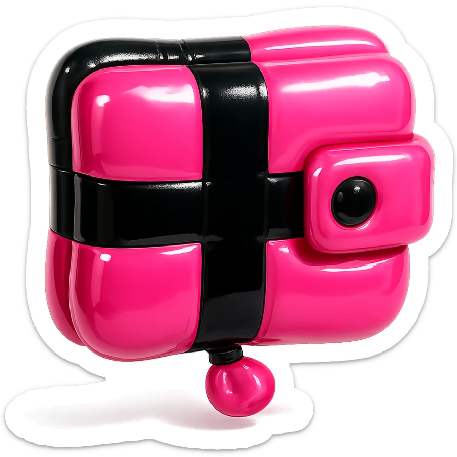 pink and black gothic wallet, shiny, inflated look, playful, exaggerated features sticker