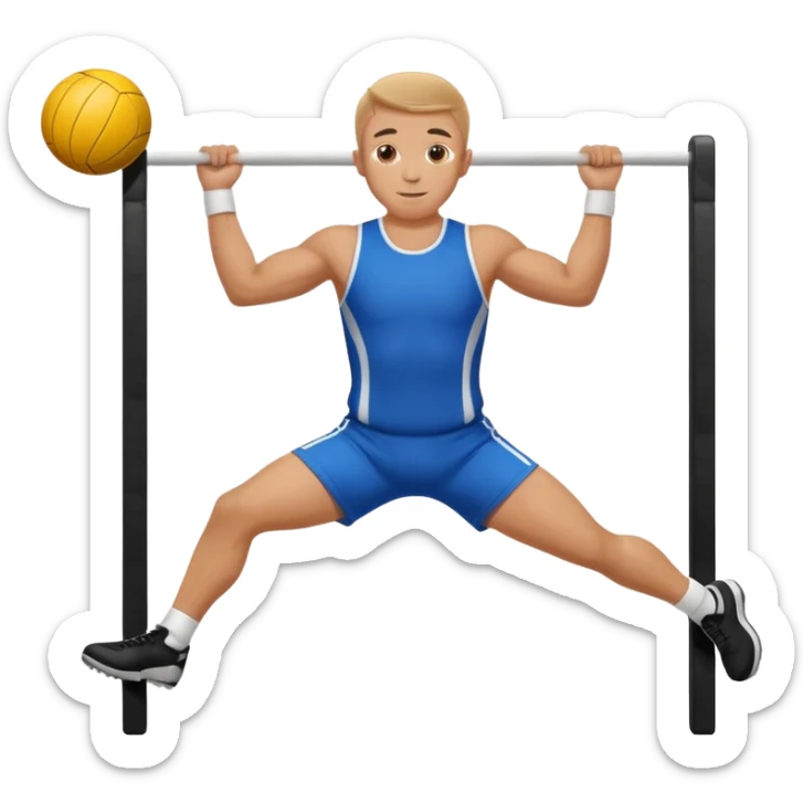 white sportsman in the playground with ball, dressed  in sport suit on sports horizontal bars sticker