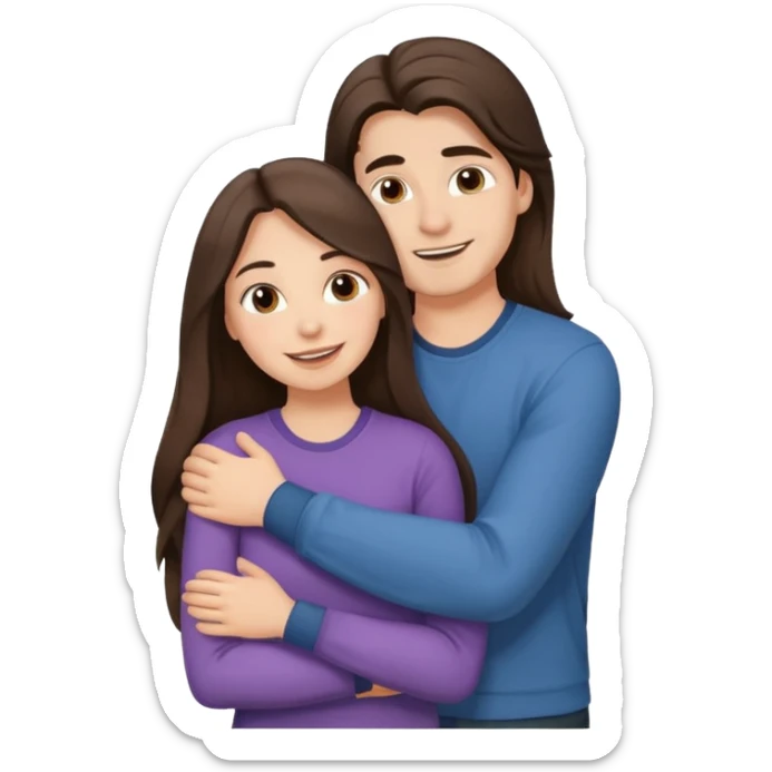 A happy boyfriend and girlfriend hug. She is brunette sexy with long hair  sticker