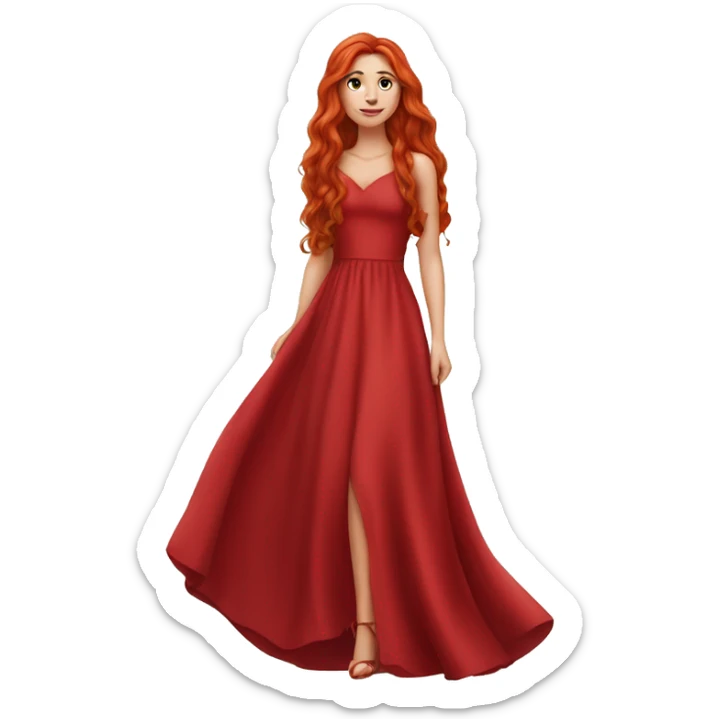Fair-skin-elegant-girl-in-red-long-dress-with-long-red-hair sticker