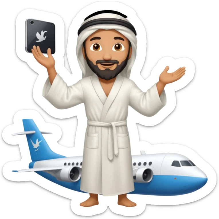 Osama bin Ladin standing on top of a plane with legs and a white robe standing on top of the plane sticker