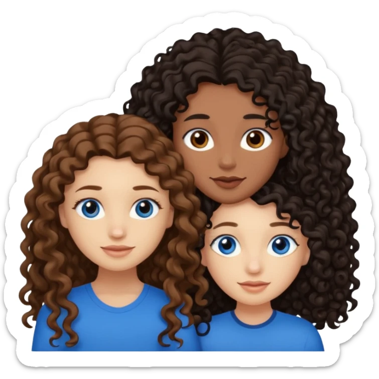 Two best friends .bestie 1: beige skin with brown long hair and blue eye. Bestie 2:mixed race skin with curly black hair and brown eye sticker