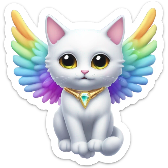 Cute Heavenly Rainbow 4d Diamond ultra Omni-Cat God with wings and a ring around its body and another ring above it’s head  sticker