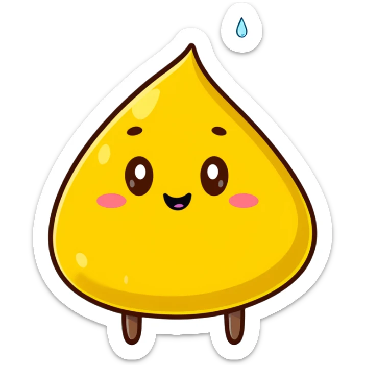 cartoon poop character facing off against a cartoon yellow droplet character, playful sticker
