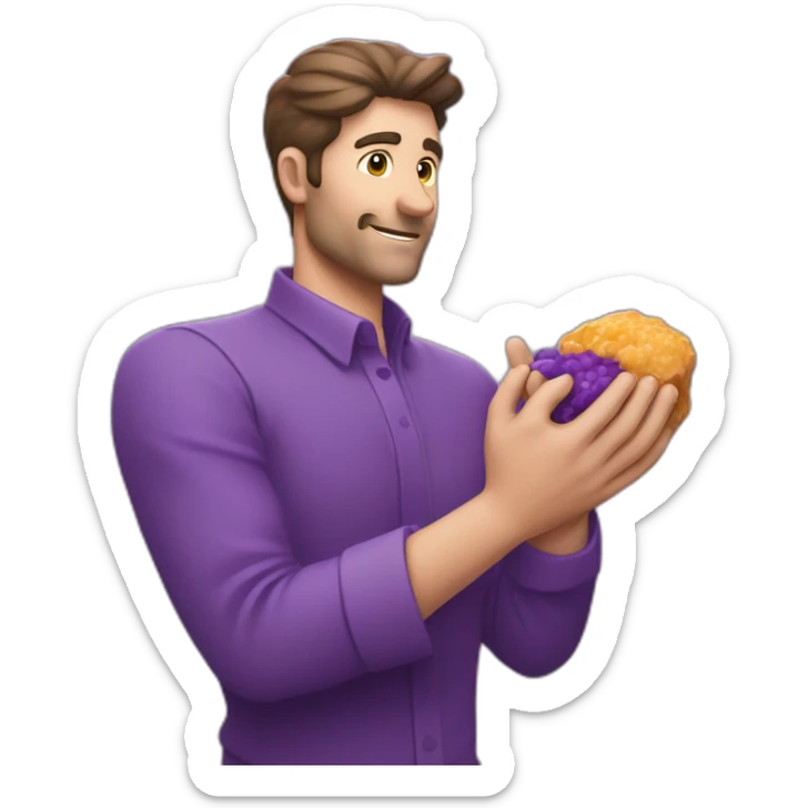 Un homme tout en violet qui tien une grosse pierre dans les mains sticker
