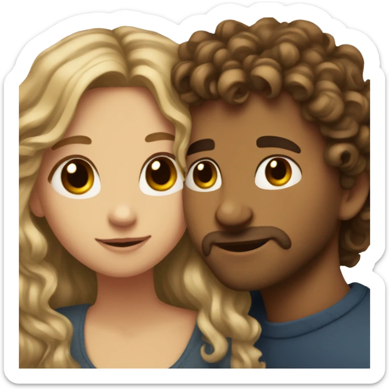 Girl with dirty blonde hair and brown eyes.. hugging guy with curly brown hair  sticker