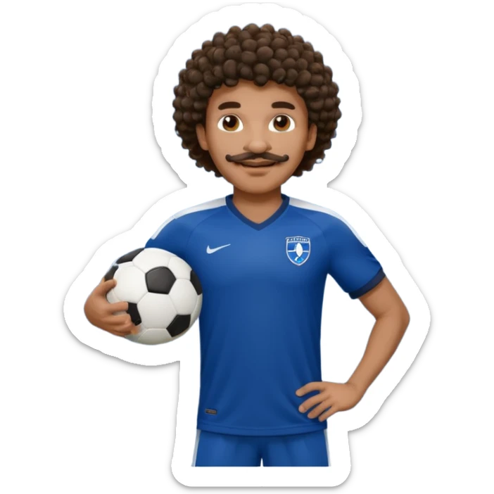 curly hair black man soccer player dark blue jersey with mustache holding soccer ball sticker