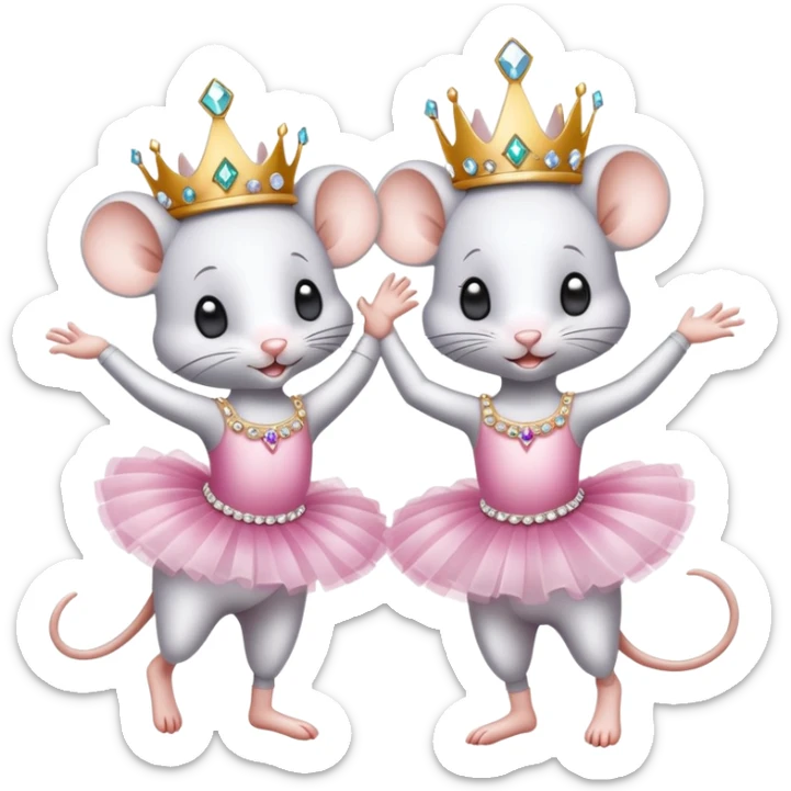 Very elegant and beautiful white mice dancing ballet in a tutu ballet and a jewelled crown sticker