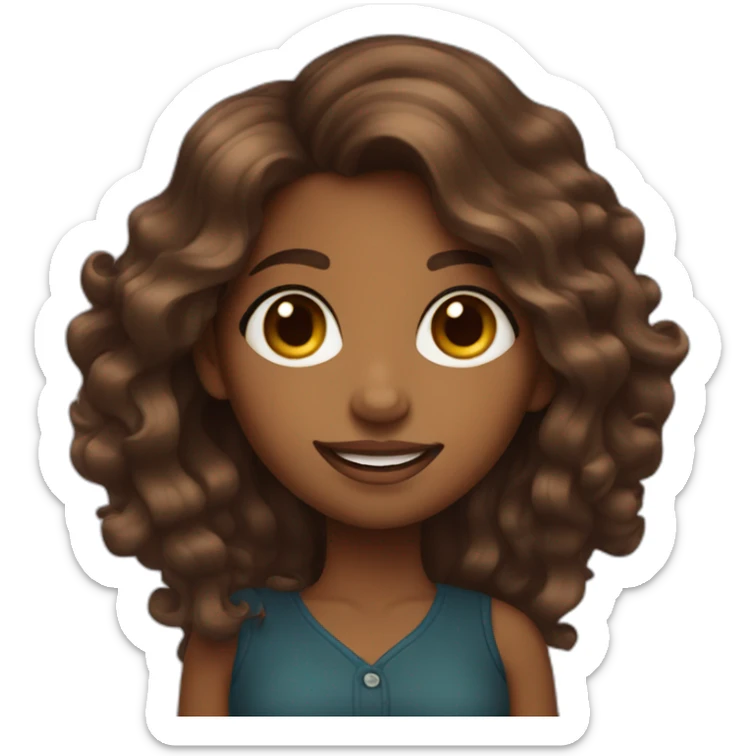 Brown girl with long wavy hair big eyes smily face works as a designer sticker