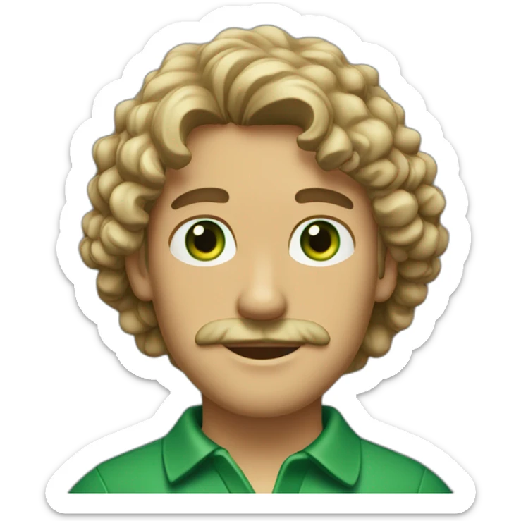 man-young-long-curly-hair-italian-green-eyes-mustache-dark-polo-shirt sticker