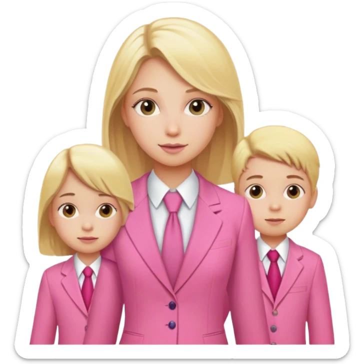 Blond girl pink suit with children sticker