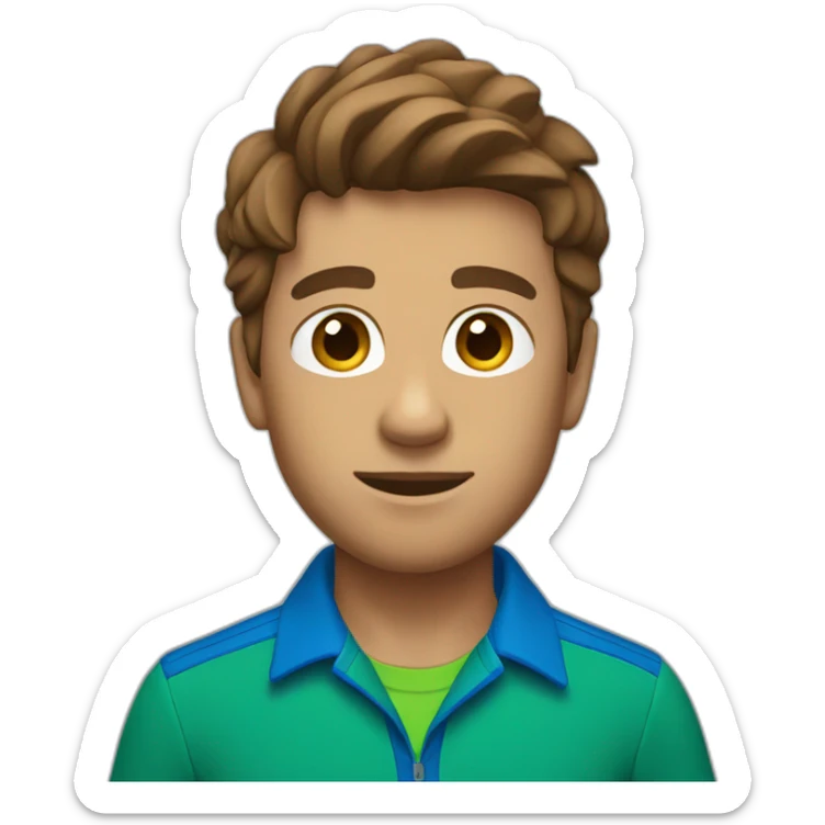 white climber brown hair with a blue shirt and green shorts. sticker