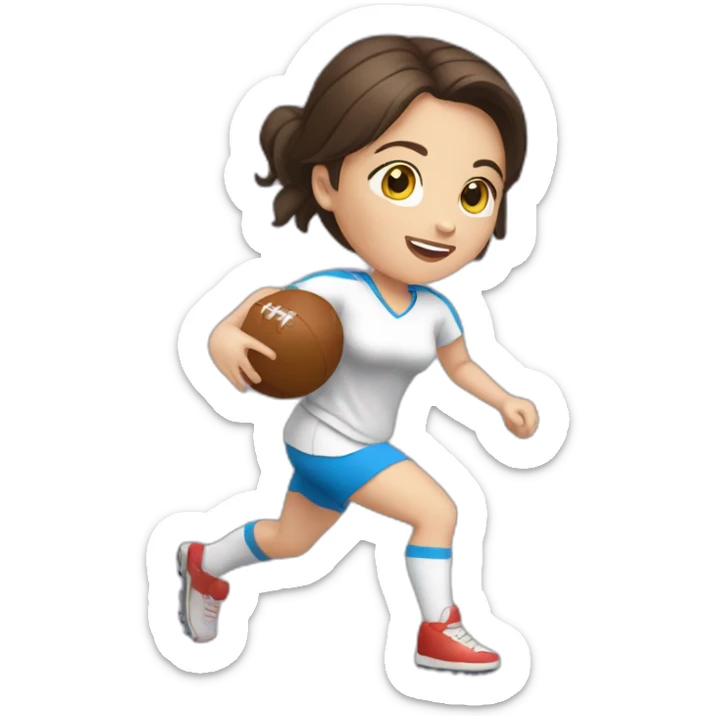 White skin brunette female playing football with very small ball of basket sticker