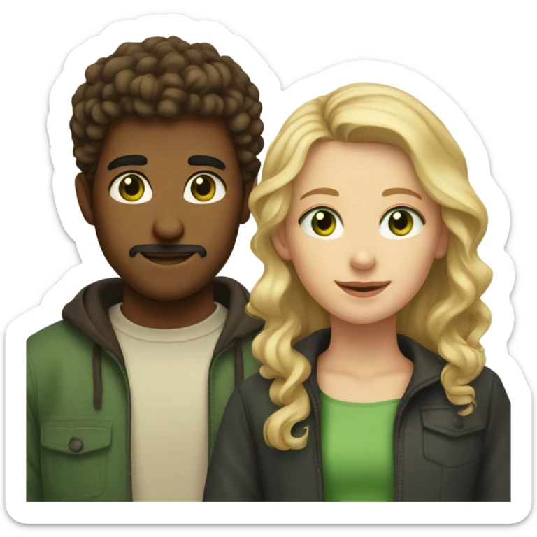 brown haired boy with brown eyes and facial hair and a blonde girl with curly hair and green eyes  sticker