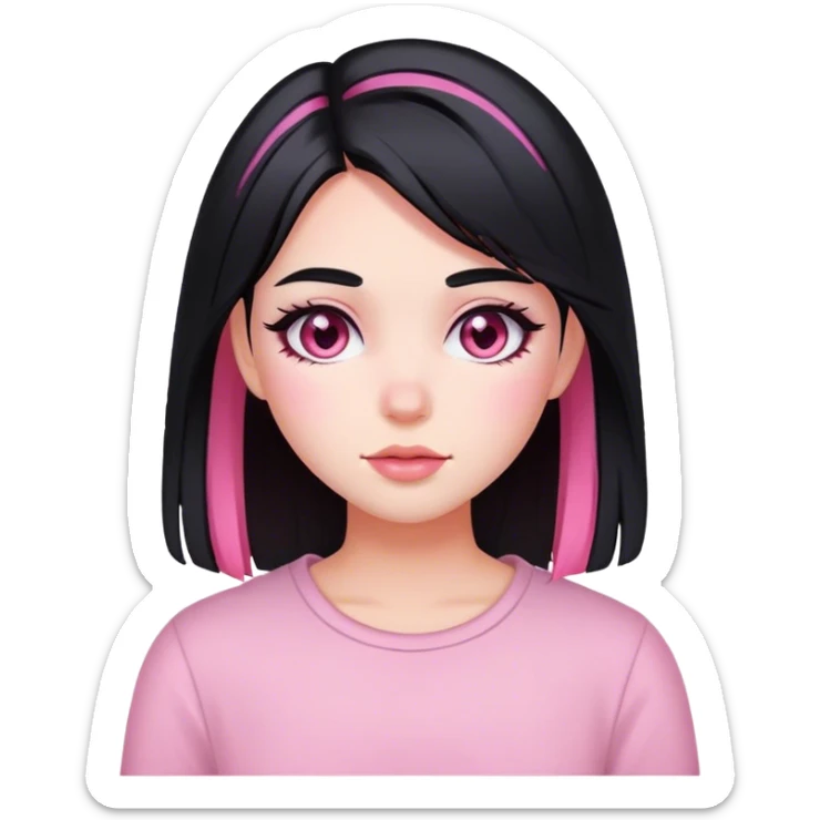 Blushed girl with black hair and pink highlights in her hair sticker