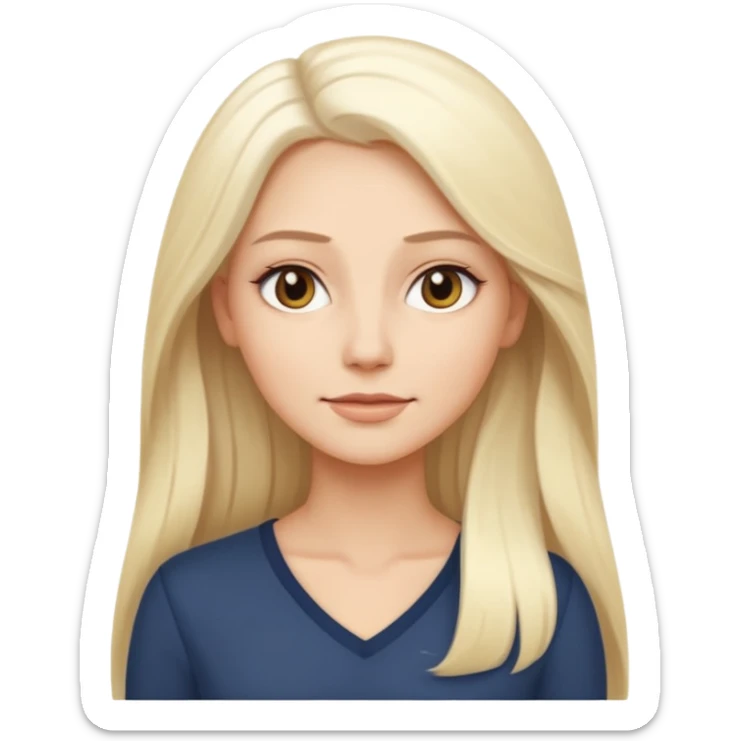 Stylized emoji portrait of a sexy long-haired white-blonde woman, confident expression, smooth skin, minimal makeup, full height  sticker