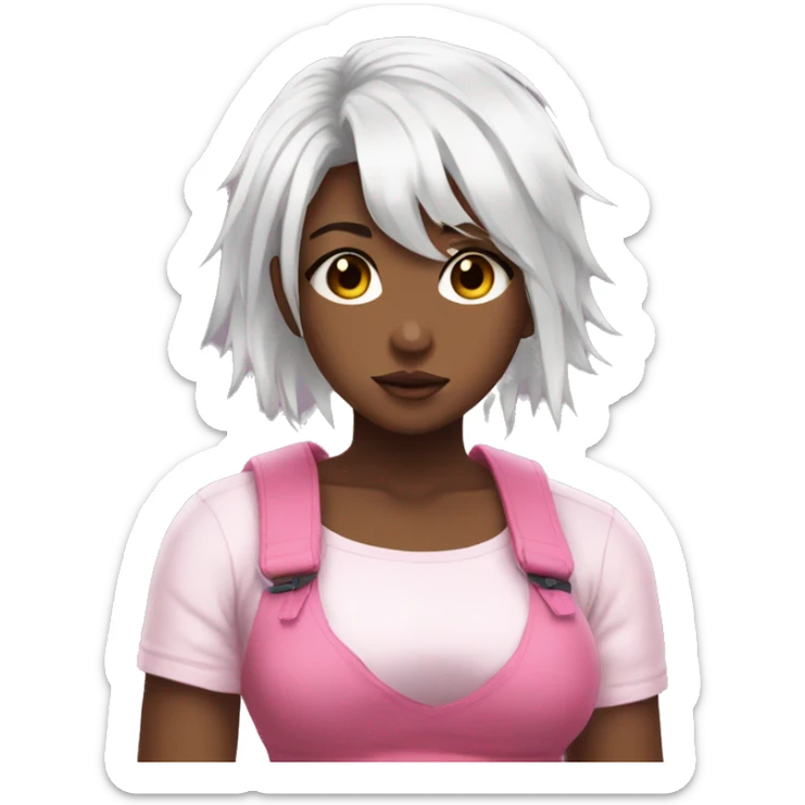 cute anime girl with white hair and a pink crop top with ripped sticker