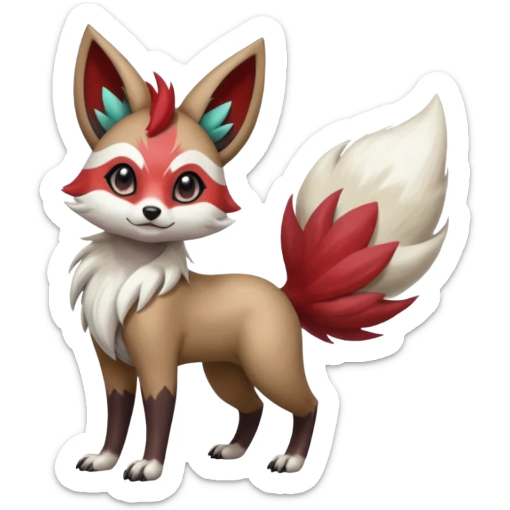 Hyper-realistic cool edgy badass elegant Colorful Skilled Adept Graceful Asian Painted Meloetta-Furret-Lycanroc-Zangoose-fusion-hybrid-creature (full body) sticker