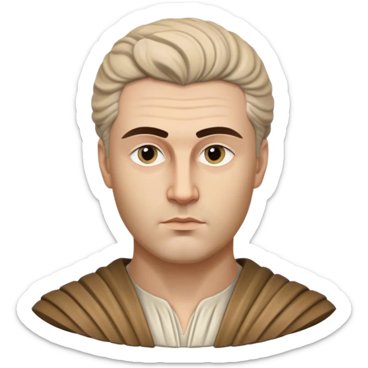 Cinematic Realistic Ivan Meštrović Portrait Emoji, depicted as a renowned Croatian sculptor with thoughtful eyes and classical attire, rendered with intricate textures and dramatic artistic lighting that captures his creative genius. sticker