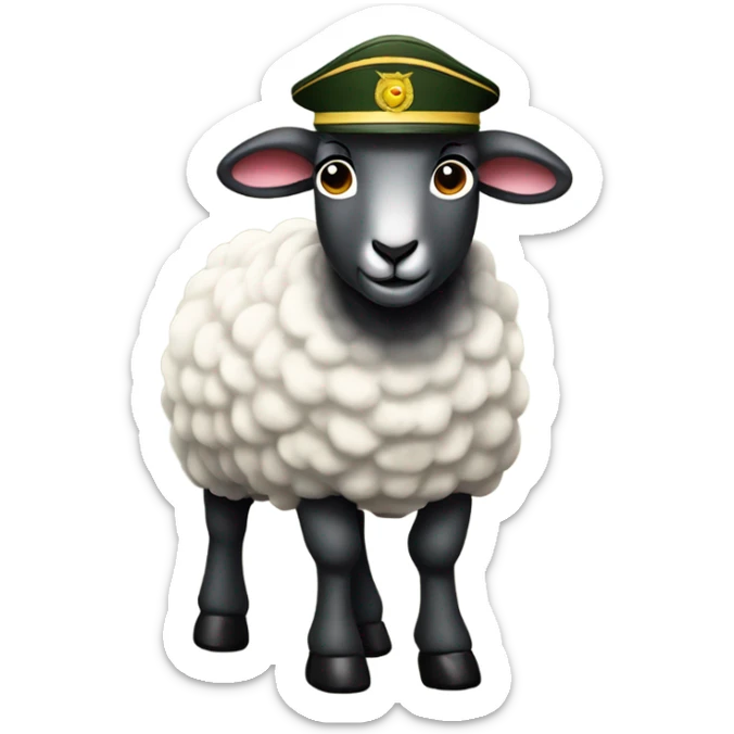 A sheep on a strong body with military clothing  the look of Rambo sticker